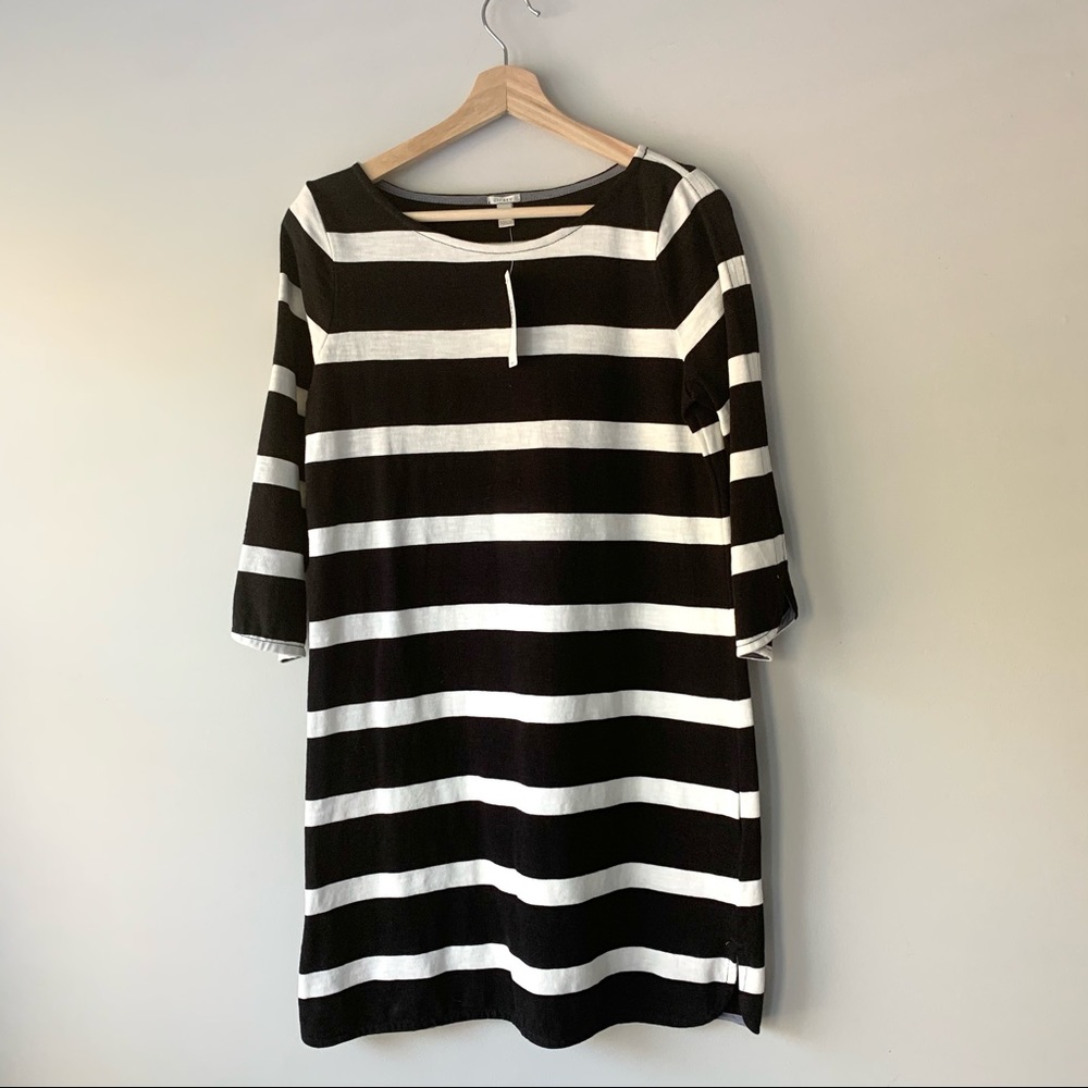 J. Crew Black and White Horizontal Stripe Long Sleeve Dress
